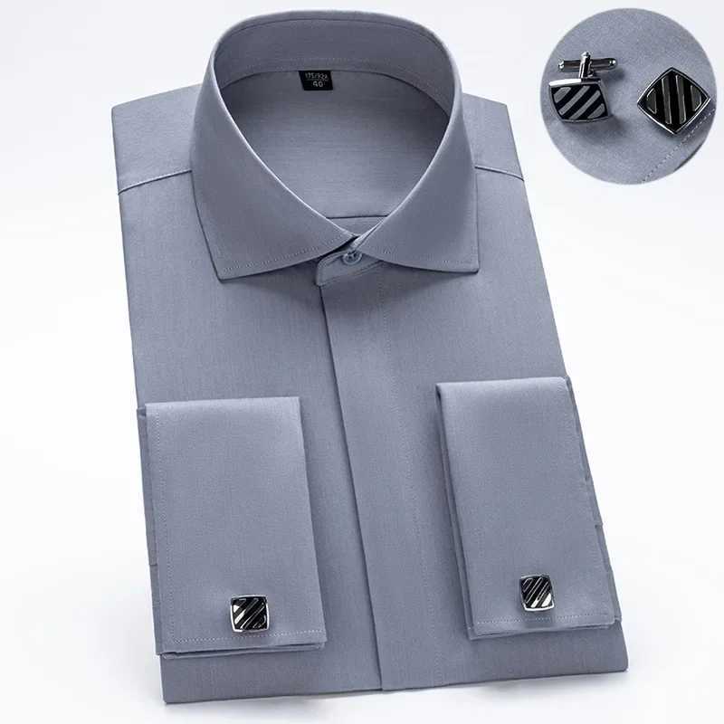 Windsor collar French cuffed dress fashionable mens long sleeved luxury business formal shirt covered button up cufflinks shirt X250324