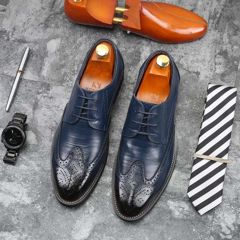 Handmade Oxford designer Brogue Men Leather Fashion Wedding Shoe Business Office Men's Shoes Size 38-48