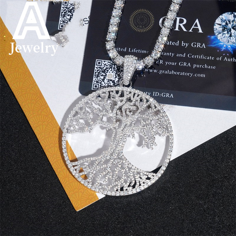 NEW ARRIVAL Tree Design Circle Pendant moissanite 925 Hip Hop iced out Pendant Jewelry Moissanite Pendant