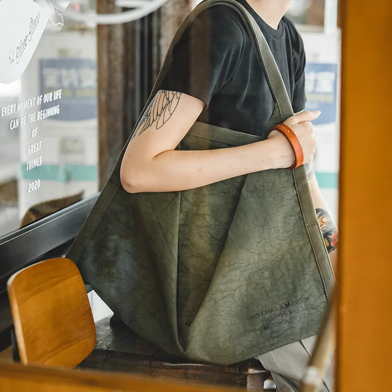 Maden er Tote Bag Vintage Nylon Handbags Large Capacity Waterproof High Quality Shoulder Bag Retro Green Autumn 250314