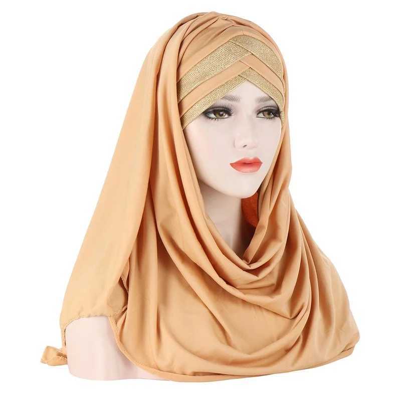 KepaHoo front cross hair wrapped scarf solid color glitter Jersey headscarf Muslim with Ventura hair hat scarf X250324
