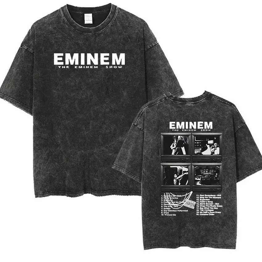 90s rapper Amus world tour music graphic T-shirt mens cool hip-hop retro wash oversized T-shirt unisex Gothic T-shirt X250324