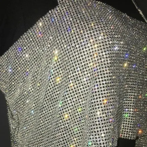 Fashion Womens Sexy Sequined Sleeveless Slash-neck Summer Tank Top Lady Club Crystal Rhinestone Chainmail Crop Tops 250324