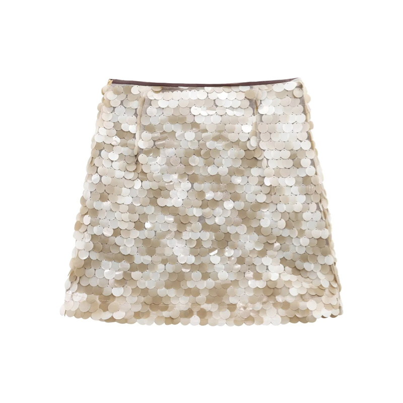 2025 Spring New Casual Women's Clothing Spicy Girl Fashion High Waist Glitter Mini Skirt Half Skirt Short Skirt Zipper Decoration