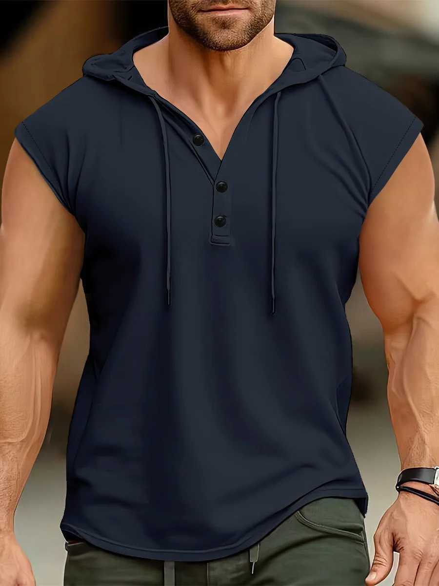 Summer mens tank top European and American mens hooded sweatshirt skydiving mens casual sports thin breathable sleeveless vest top X250324