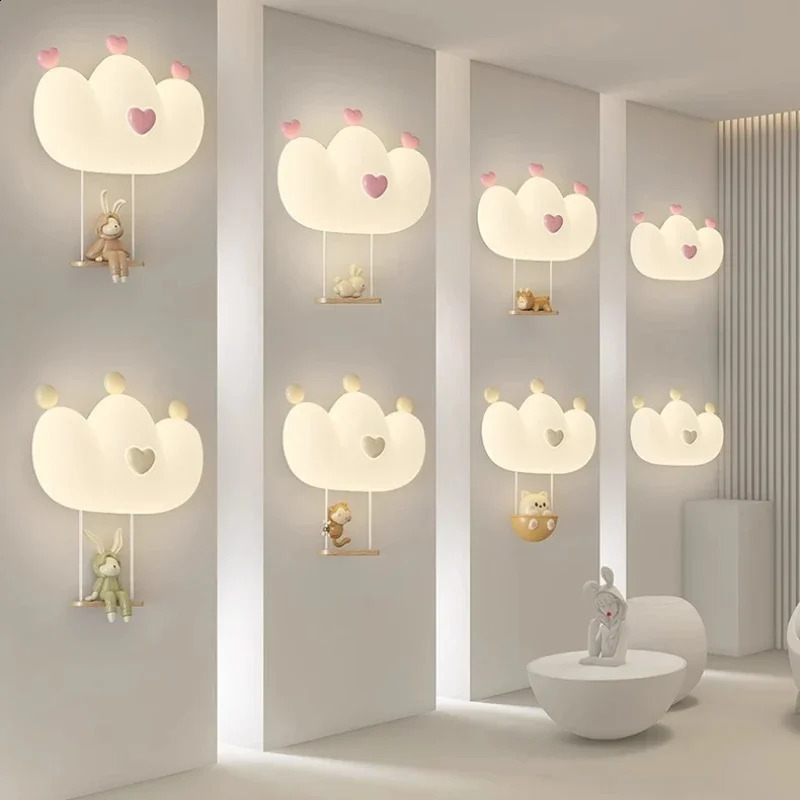 Modern cream wall lamp cartoon cute animal bedside lamp LED lighting for childrens room bedroom home decoration pendant lamp 250324
