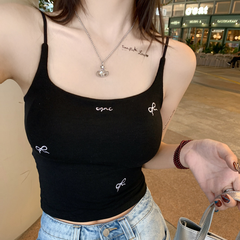 Butterfly Knot With Chest Cushion Vest Women's Inner Layer 2025 Autumn And Winter New Style Beautiful Back Base White Small Suspender Warm Top