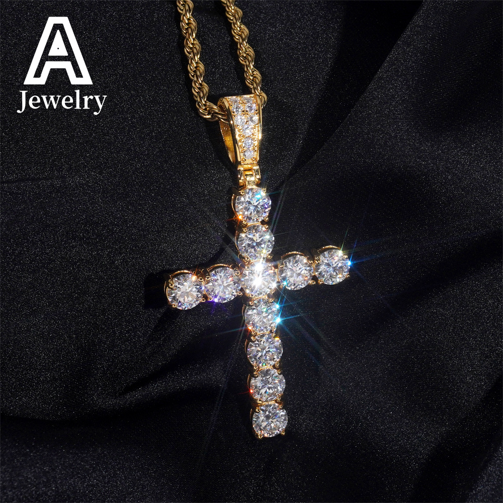 Pass diamond tester 925 silver vvs moissanite cross pendant fashion hip hop jewelry 6mm moissanite diamond cross pendant