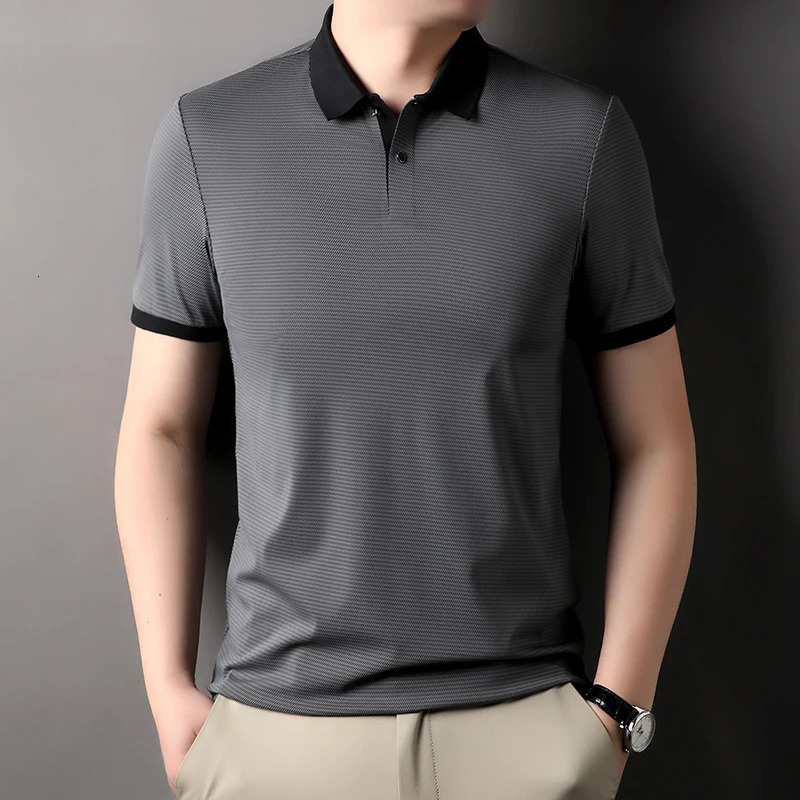 seamless mens polo shirt luxury summer short sleeved business casual high elasticity simple classical plain weave Tshirt 250312