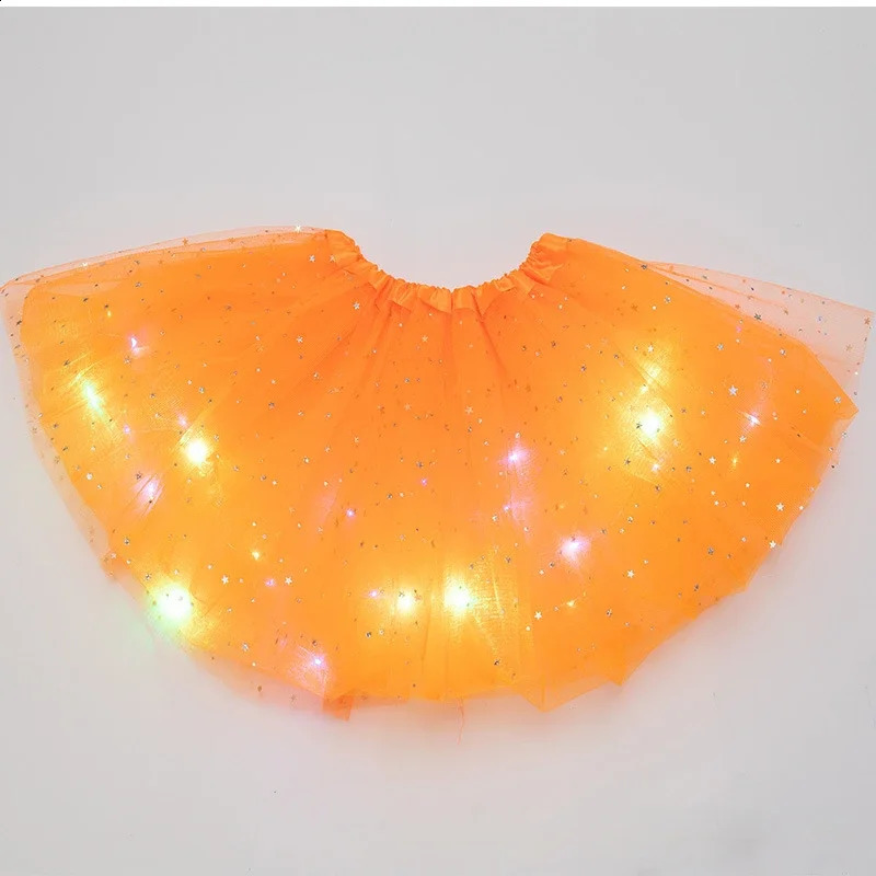 LED Glowing Light Girls Tulle Star Short Tutu Skirt Children Fancy Ballet Dancewear Party Costume Ball Gown Mini Skirt 250313r