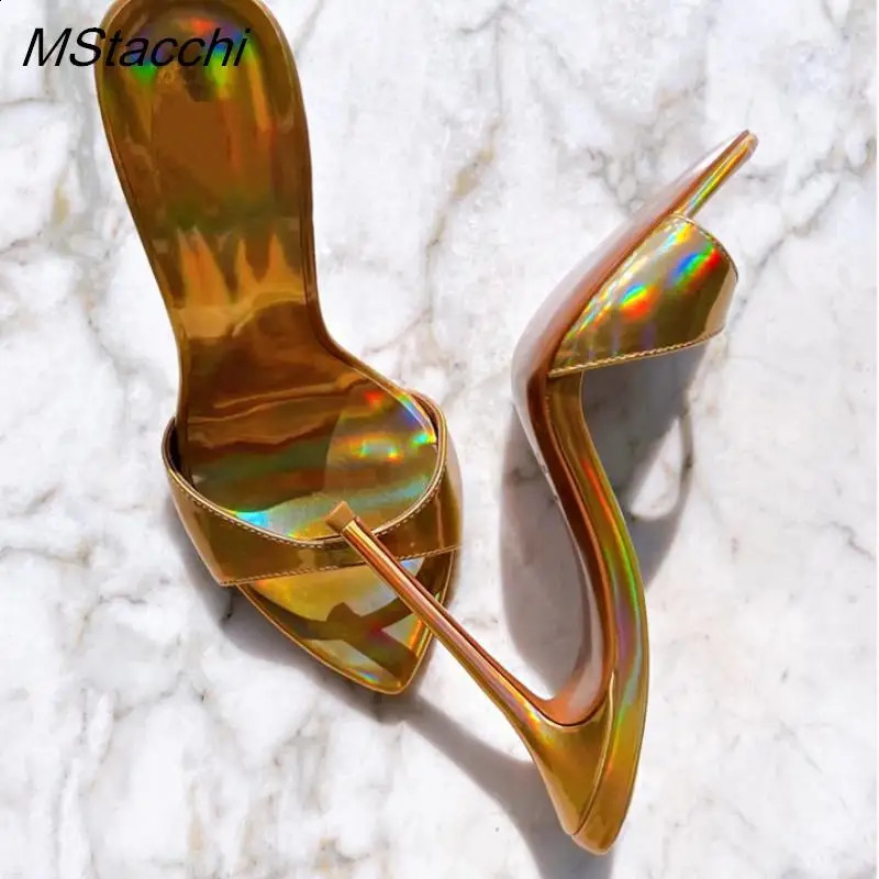 Laser Color Sandals For Women Slippers Summer Star Style Very High Heel Shoes Peep Toe Ladies Stiletto Sandals 250322