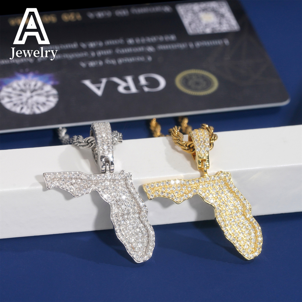 Custom map Pendant Hip Hop fashion jewelry Moissanite Pendant 925 sterling silver vvs Moissanite hot sale