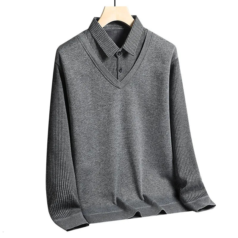 Mens polo shirt spring and autumn fake twopiece floral mens clothing collar business casual Tshirt 250312