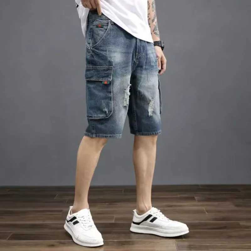 Bermuda Shorts Jeans Pants for Men with Pockets Mens Denim Shorts Cargo Baggy New In Cut Trend 2024 Buttons Retro Luxury Thin Sale T250603