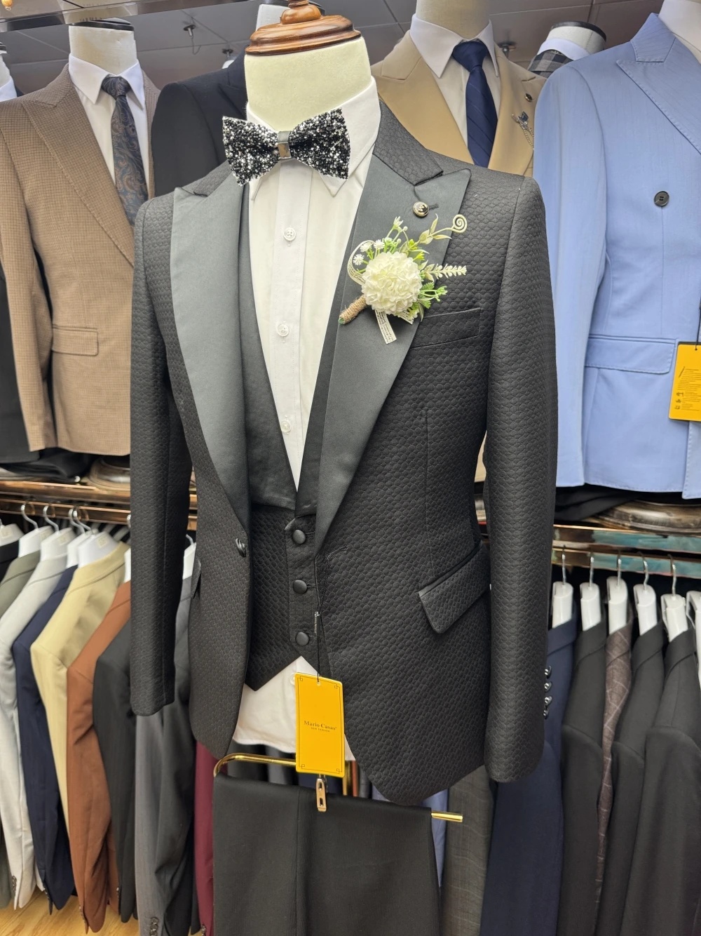 Vintage Men Suits Tailor-Made Suit Tuxedos for Wedding 3 Pieces Set Peaked Lapel Air Cotton Groom Blazer Coat+Vest+Black Pants Prom Party Formal Occas