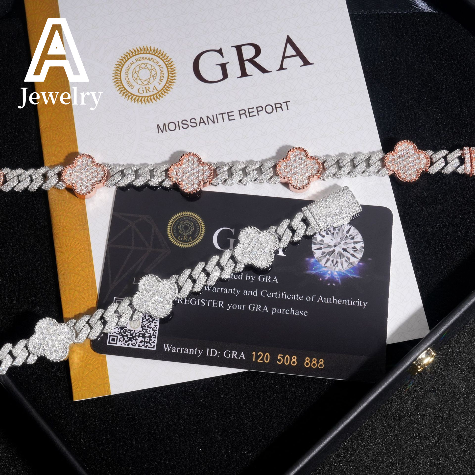 Full Iced Out Hip Hop Jewelry 8mm Moissanite Cuban Link Chains 925 Silver Four Leaf Clover Cuban Necklaces Bracelets