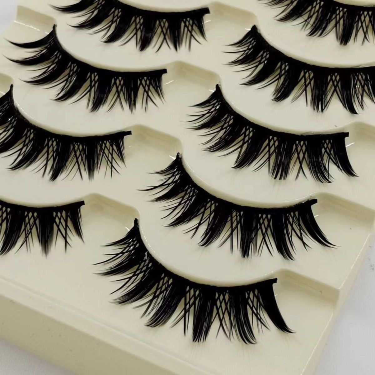 5-Pair COS Makeup Stage Performance Natural False Eyelash Thick Cross Eyelash Manga Full Article W250324
