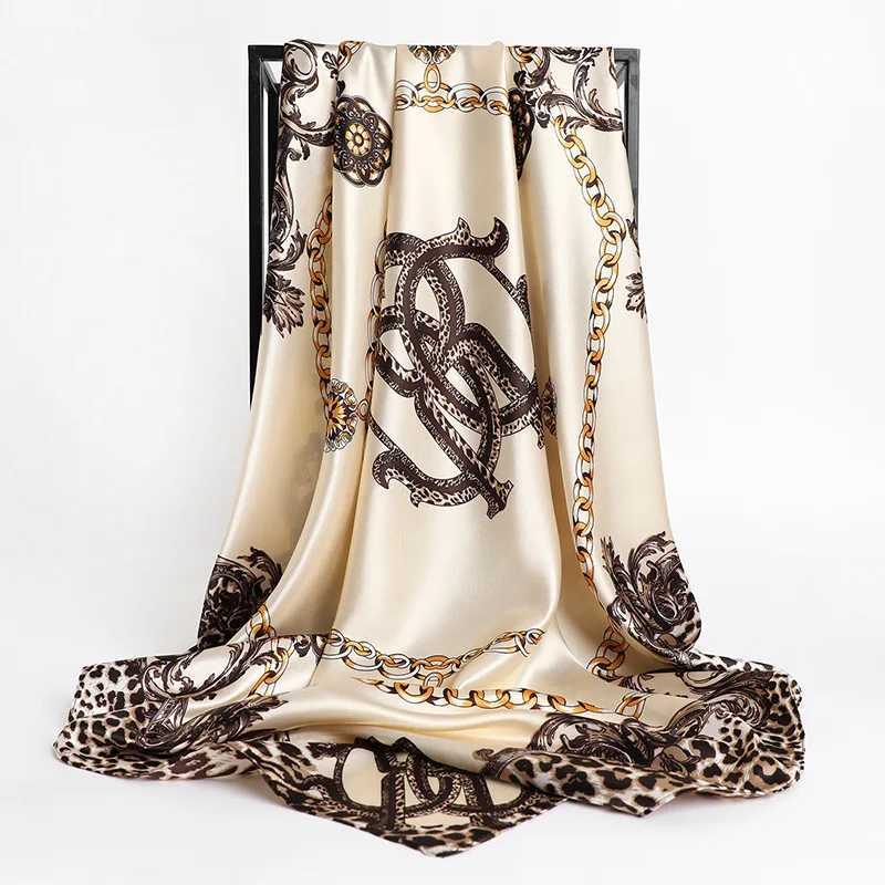 Square Silk Scarves Wen 90 * 90cm satin headscarf Muslim Fem chiffon shawl and hair wrapped scarf Pareo Band X250324