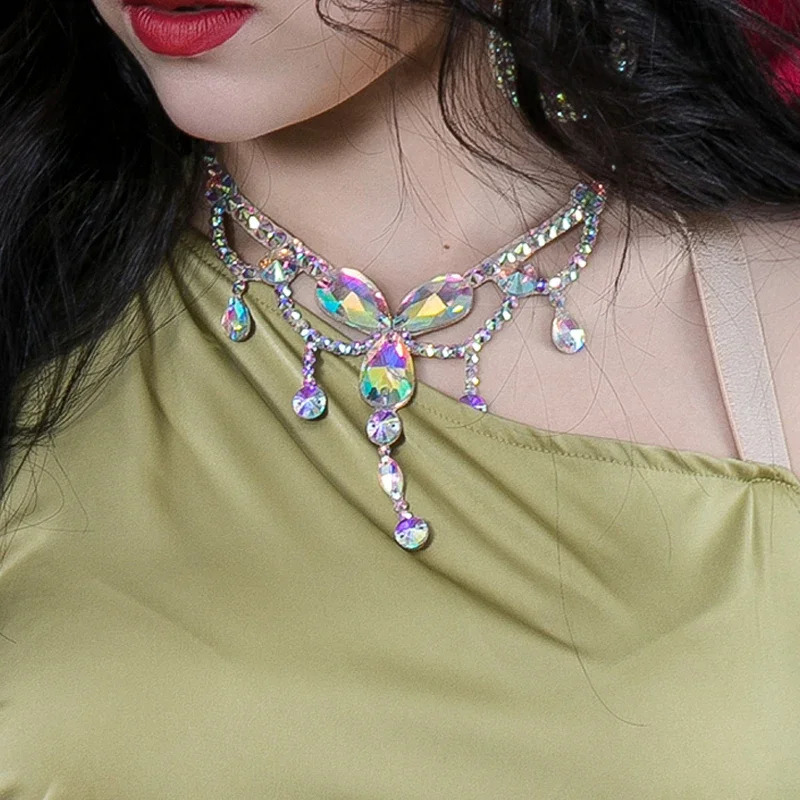 Belly Dance Necklace Rhinestone Chain Female Adult High-End Stage Profession Performance Competition Accessories 250318