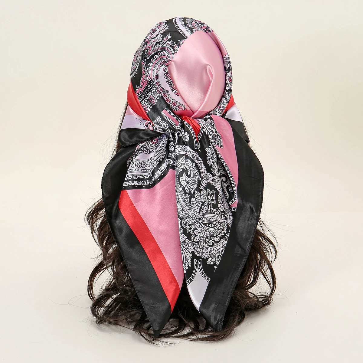 Floral print dyed silk headscarf outdoor square scarf Muslim ribbon Popar 2024 Kerchief soft summer foard scarf X250324