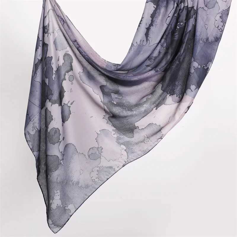 Ocean Abyss Printed Headscarf Breathable Lightweight Soft Cotton Artificial Silk Adhesive Weaving Muslim Yarn Watercolor Flower Scarf X250324