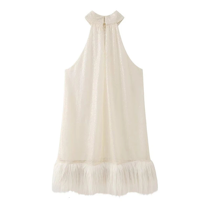 Cocktail Fashion Lady Sleeveless Aline Loose Dress Feather Patchwork Party Sexy Halter Shiny Sequins Club Dresses 250320