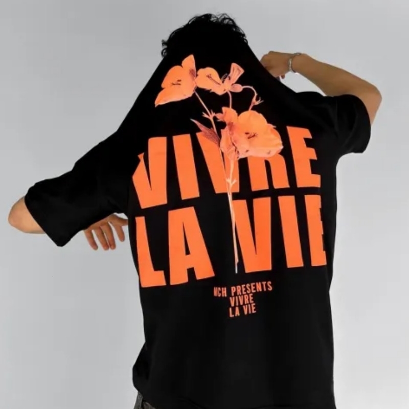 3D Printed Y2K Flower Large Letter Short Sleeve Fashionable Casual Retro Street Style Comfortable Mens 250322