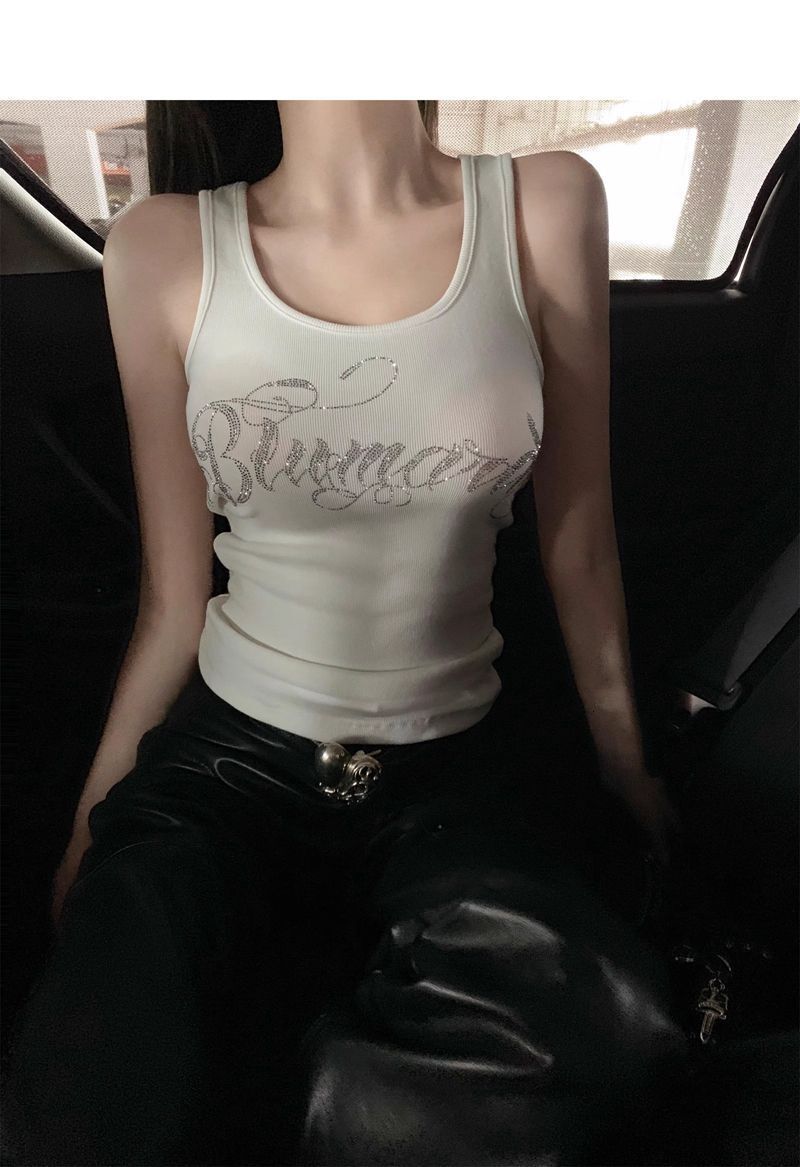 20205 New Designer Vest Letter Hot Diamond Shoulder Strap Vest Women's Slim Fit Sleeveless T-shirt Bottom Top