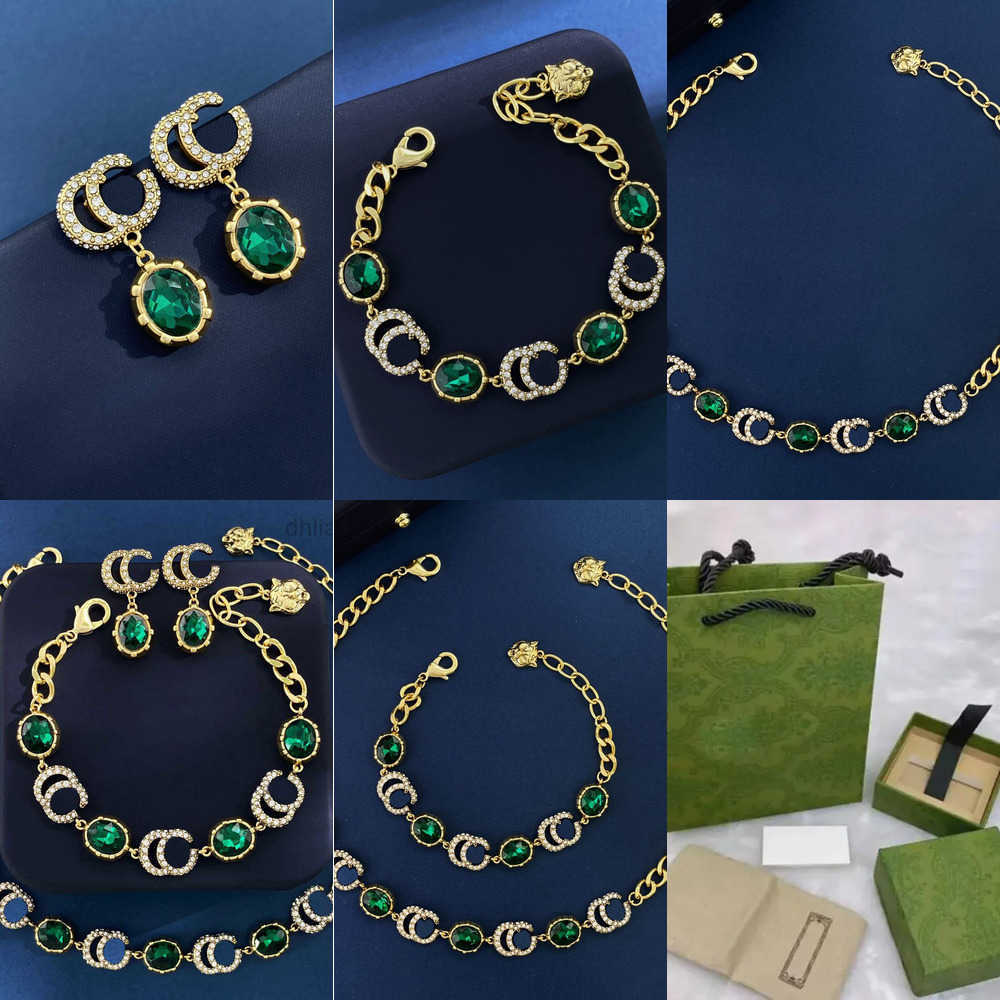 Jewelry Set Necklace Designer Diamond Earrings Tiger Bracelet Vintage style Full Diamond G jewelry Glass Diamond Necklace Brass material #001 BYWK
