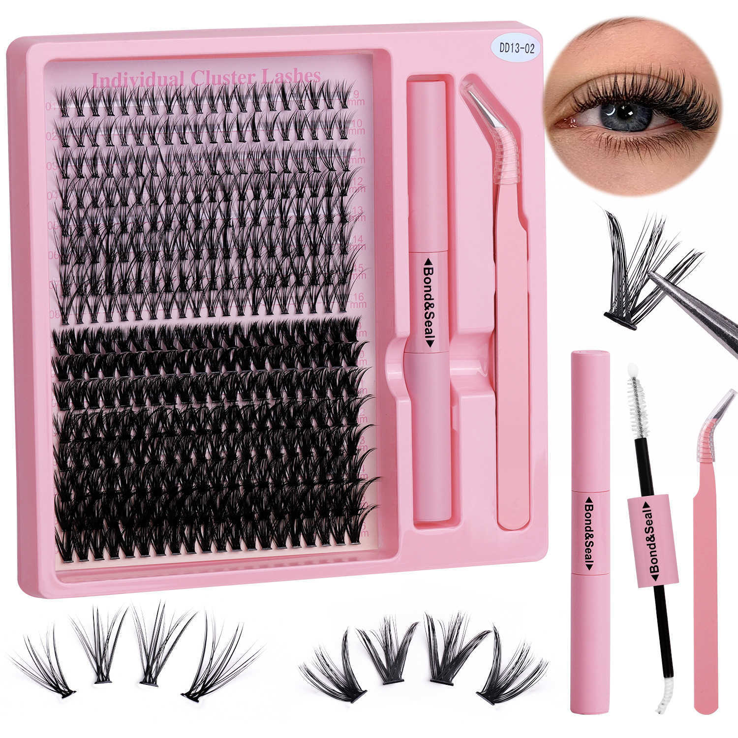 False eyelash extension set with segmented thick eyelashes W250324