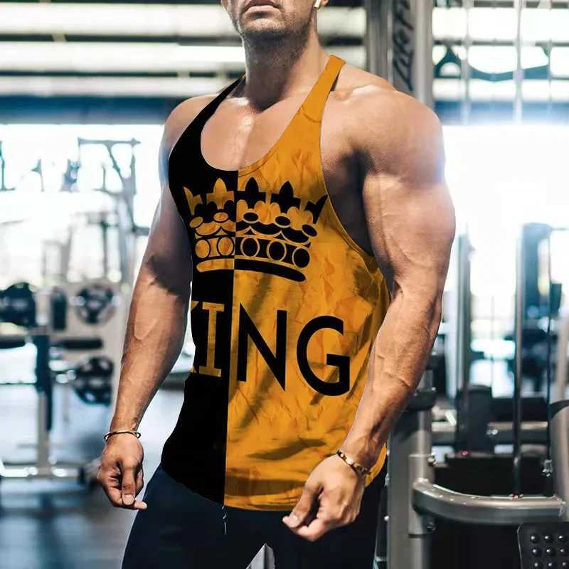 Mens patch work king printed vest 3D fashion cool gym sports vest mens outdoor fitness oversized mens clothing sleeveless shirt X250324