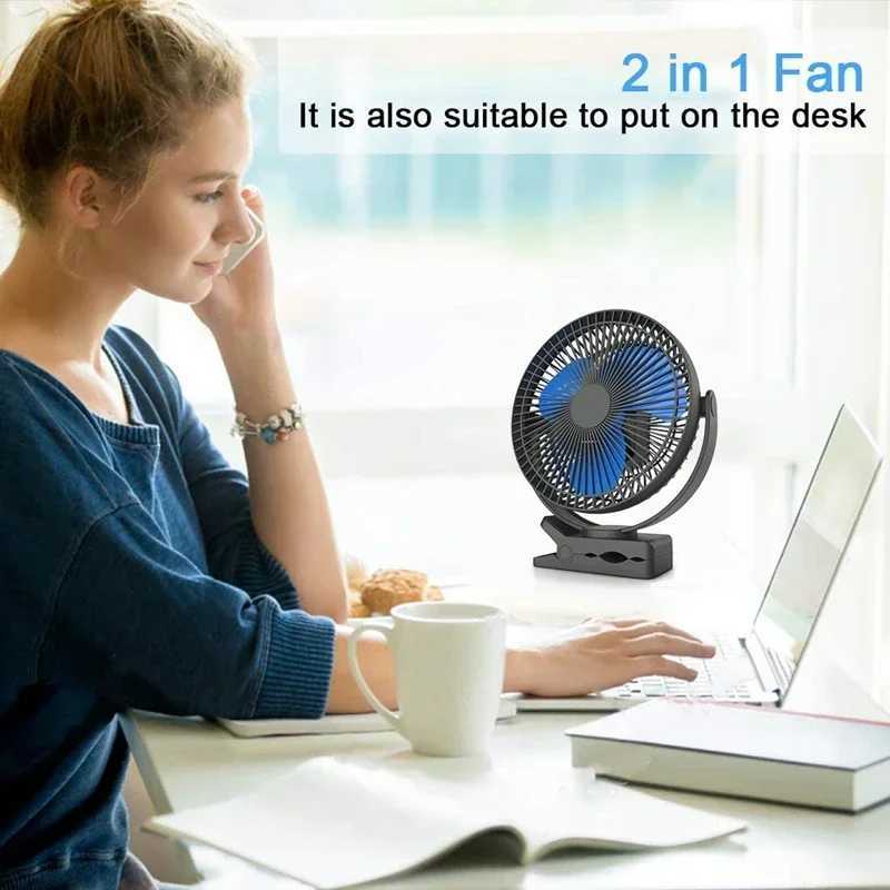 10000mAh 8-inch rechargeable USB desktop fan portable clip on fan 4-speed low-noise air circulation USB fan Z250324