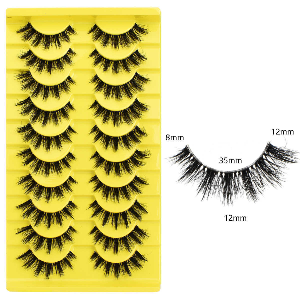 Ten pairs of curled transparent stem false eyelashes thick three-dimensional fluffy false eyelashes TEMU Xiyin W250324