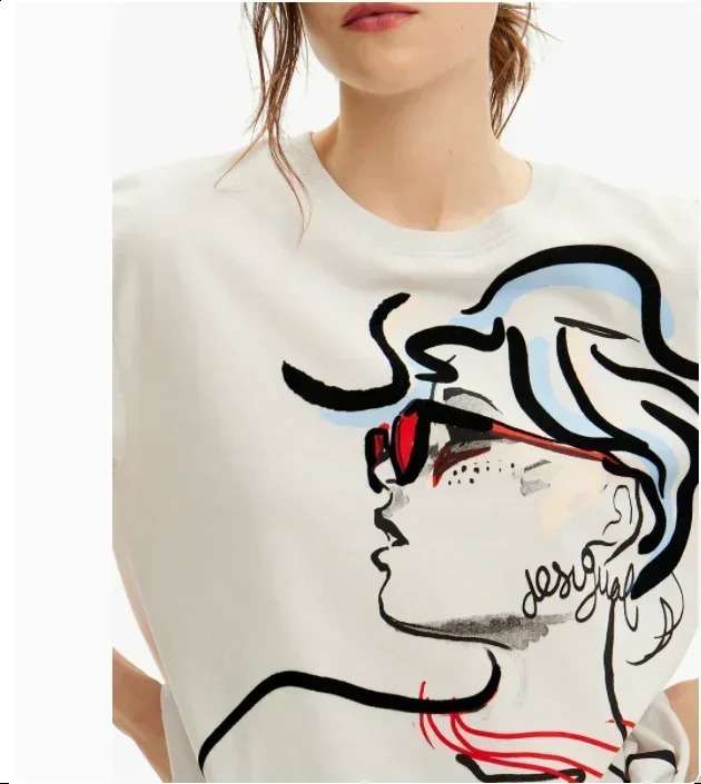 ual loose fashion printed cotton mens and womens Tshirts summer short sleeved staff collar retro top 250324