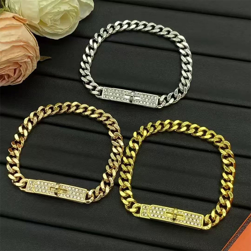 2025 Luxury Crystal H Bracelet Brand Stainless Steel Designer Bracelet Women's Couple Chain Bracelet 18k Gold Bracelet for Men