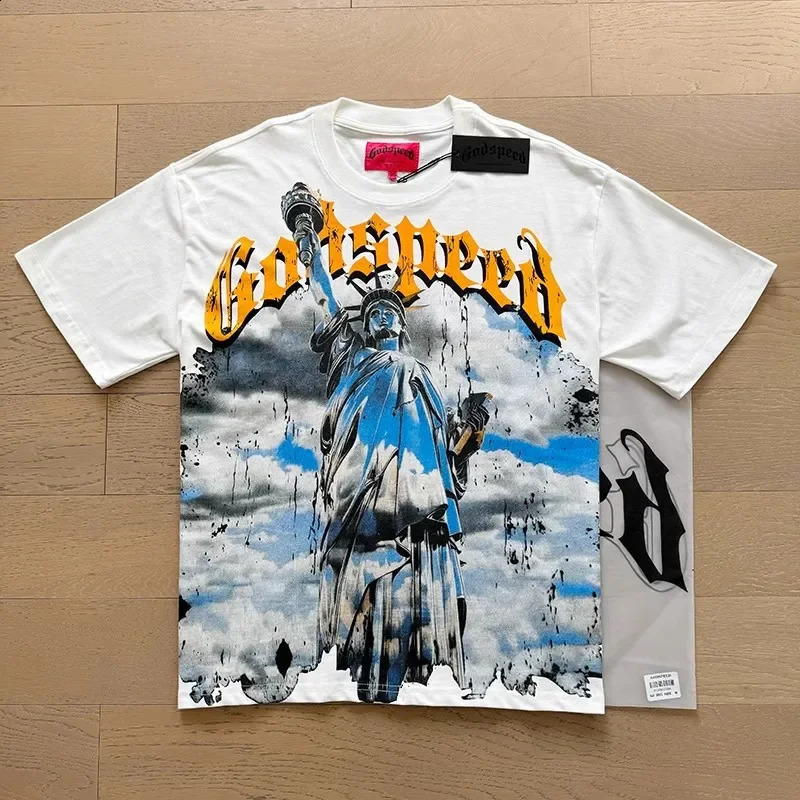 ss Godspeed Tshirt Unisex Loose Roundneck God Speed Short Sleeve Street Pop Statuary Print Top Tee 250324