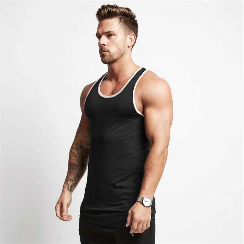 Black mens gym clothing fitness vest mens summer fashion sleeveless shirt cotton fitness sweatshirt slim muscle set X250324