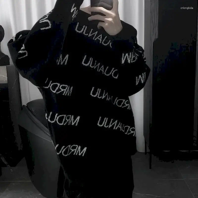 Designer Sweaters for Men - Spring Winter Dark Letter Knit Sweater, Thick Round Neck Loose Fit Couple Sweater