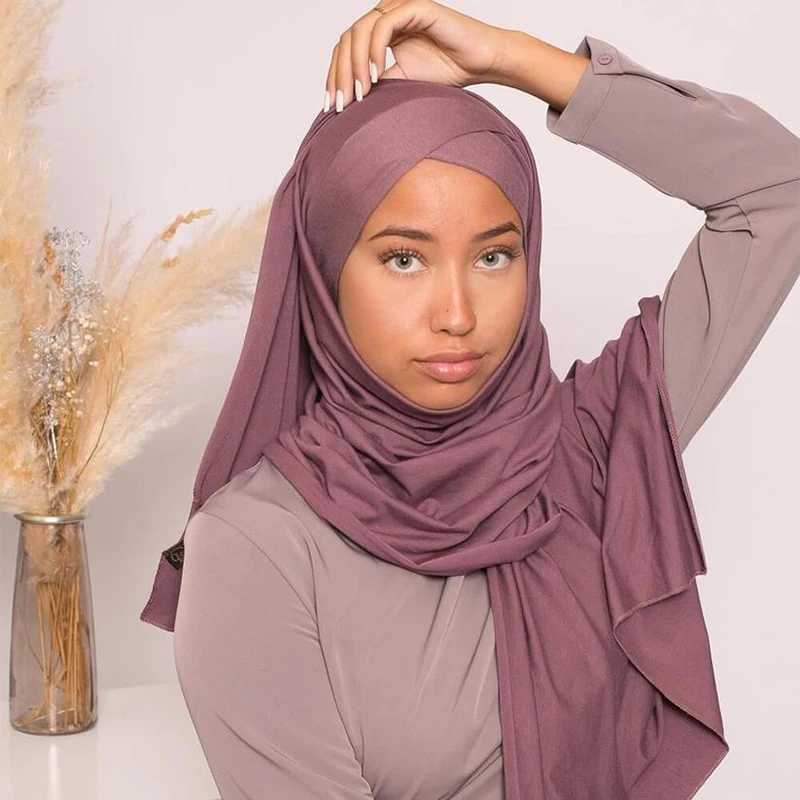 Muslim cross tie instant headscarf good elasticity scarf soft turbo plain weave packaging X250324