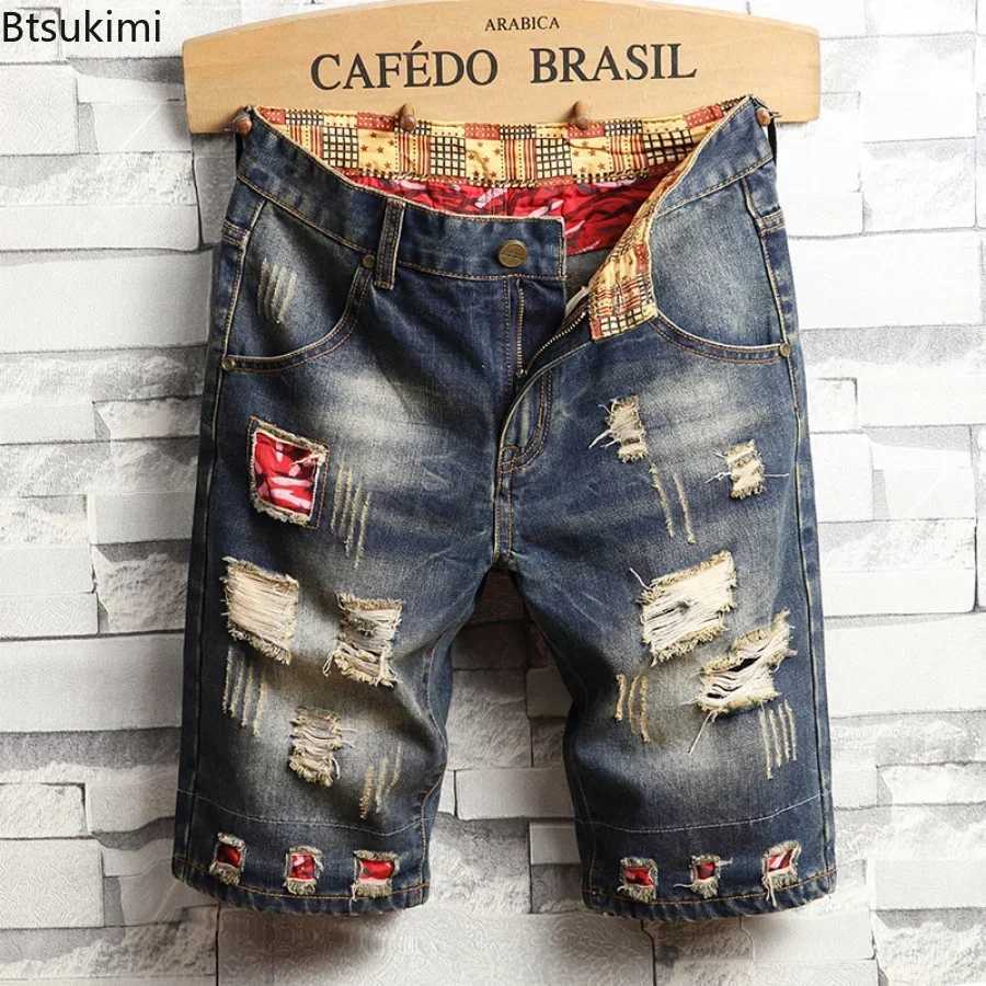 New 2025 Mens Summer Retro Ripped Denim Shorts New Fashion Casual Hole Patch Jean Shorts Streetwear Male Brand Clothes Shorts T250603