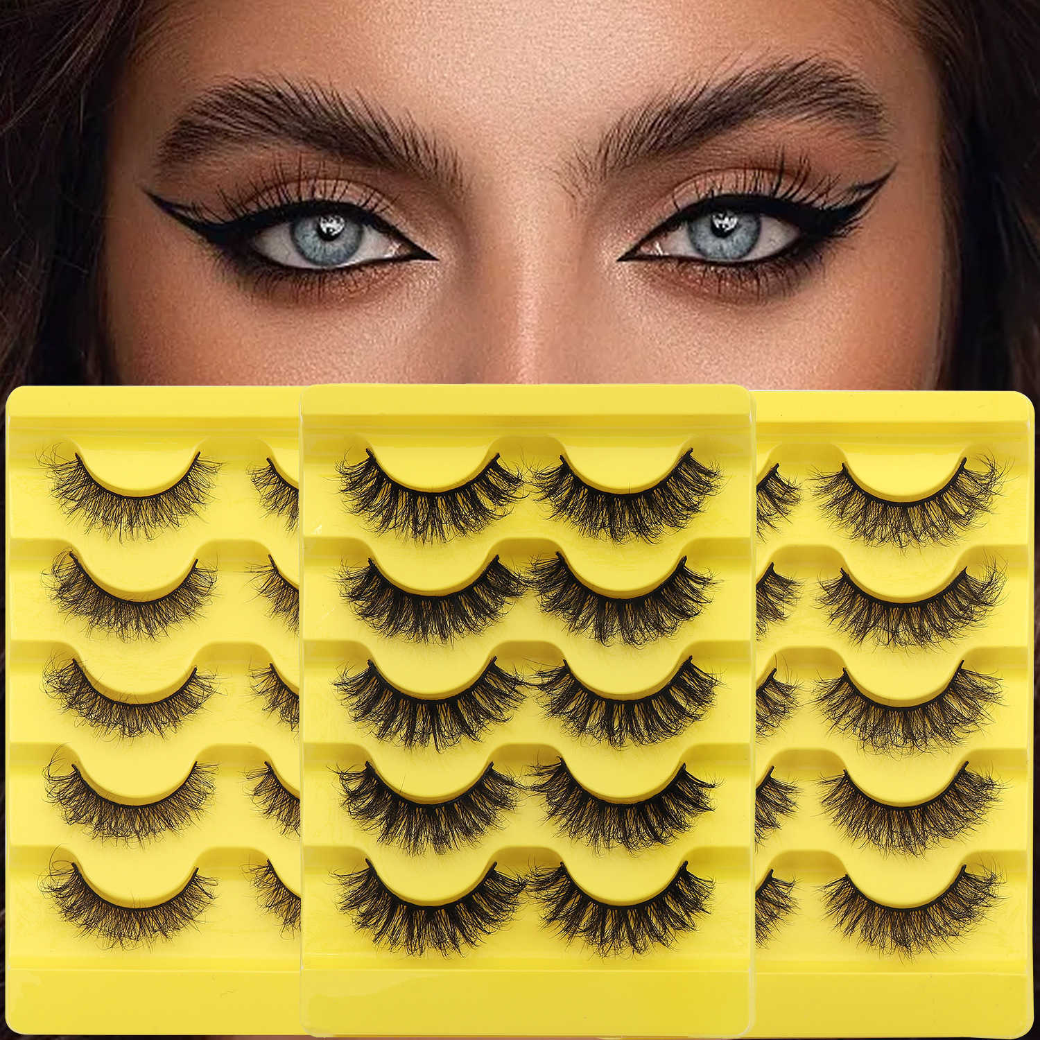 Five pairs of thick explosive eyelashes messy curled fluffy synthetic false eyelashes W250324