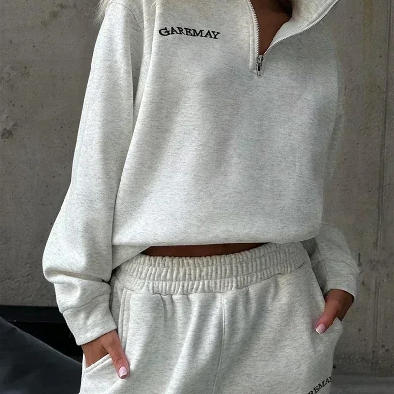Autumn Womens Tracksuit with Zipper Cotton Oversize White Casual Two Piece Set Women Classic Sports Trouser Suits for Women 250322