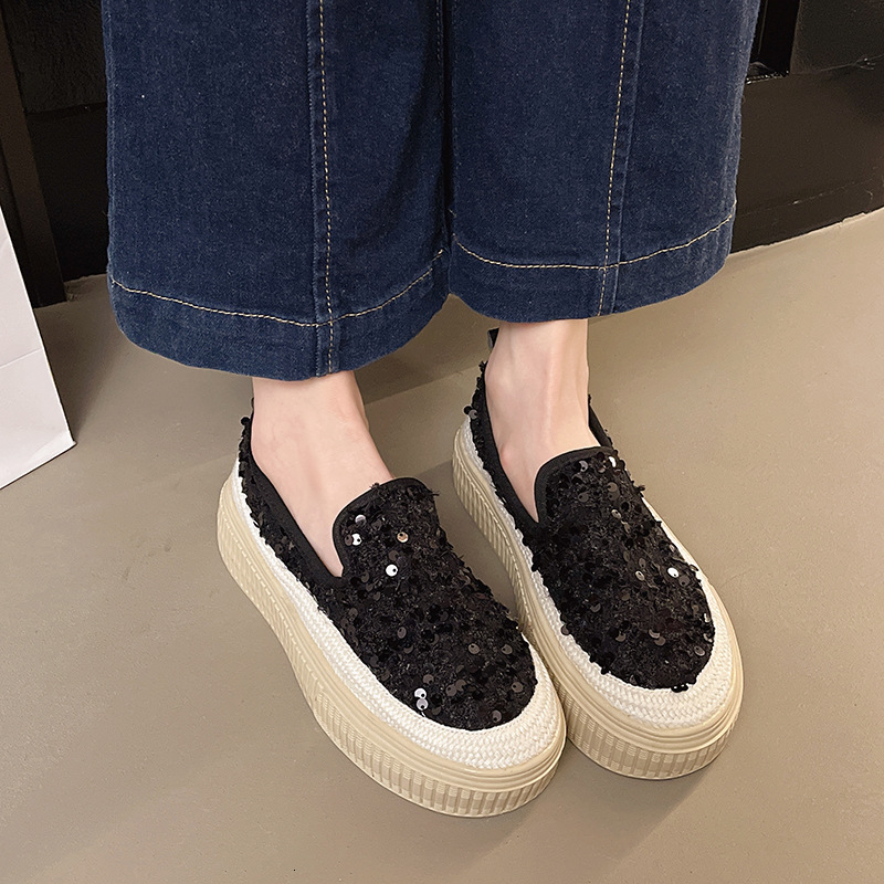 2025 new Korean version women's shoes designer fashion sequin thick sole fisherman women's shoes breathable casual single shoe
