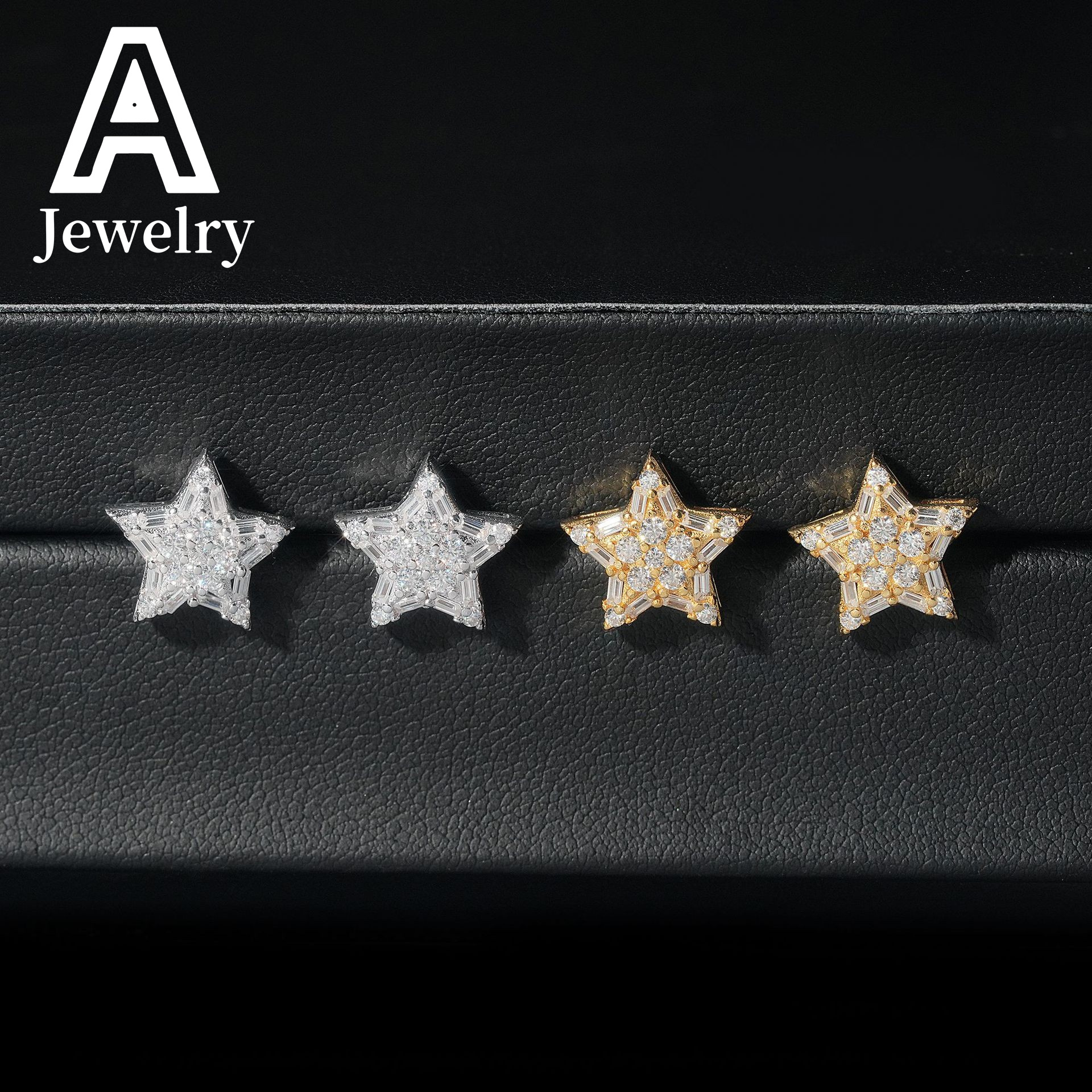 Fine jewelry Hip Hop Jewelry Pass Diamond Tester Star Shape Baguette 925 Sterling Silver Moissanite Stud Earrings