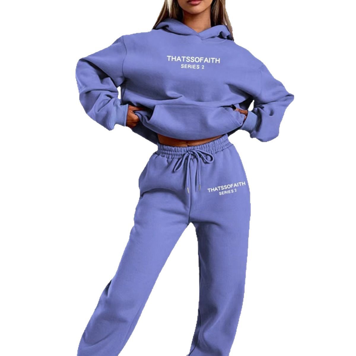 Women's letter printed hooded sweatshirt fashionable casual fleece pants set