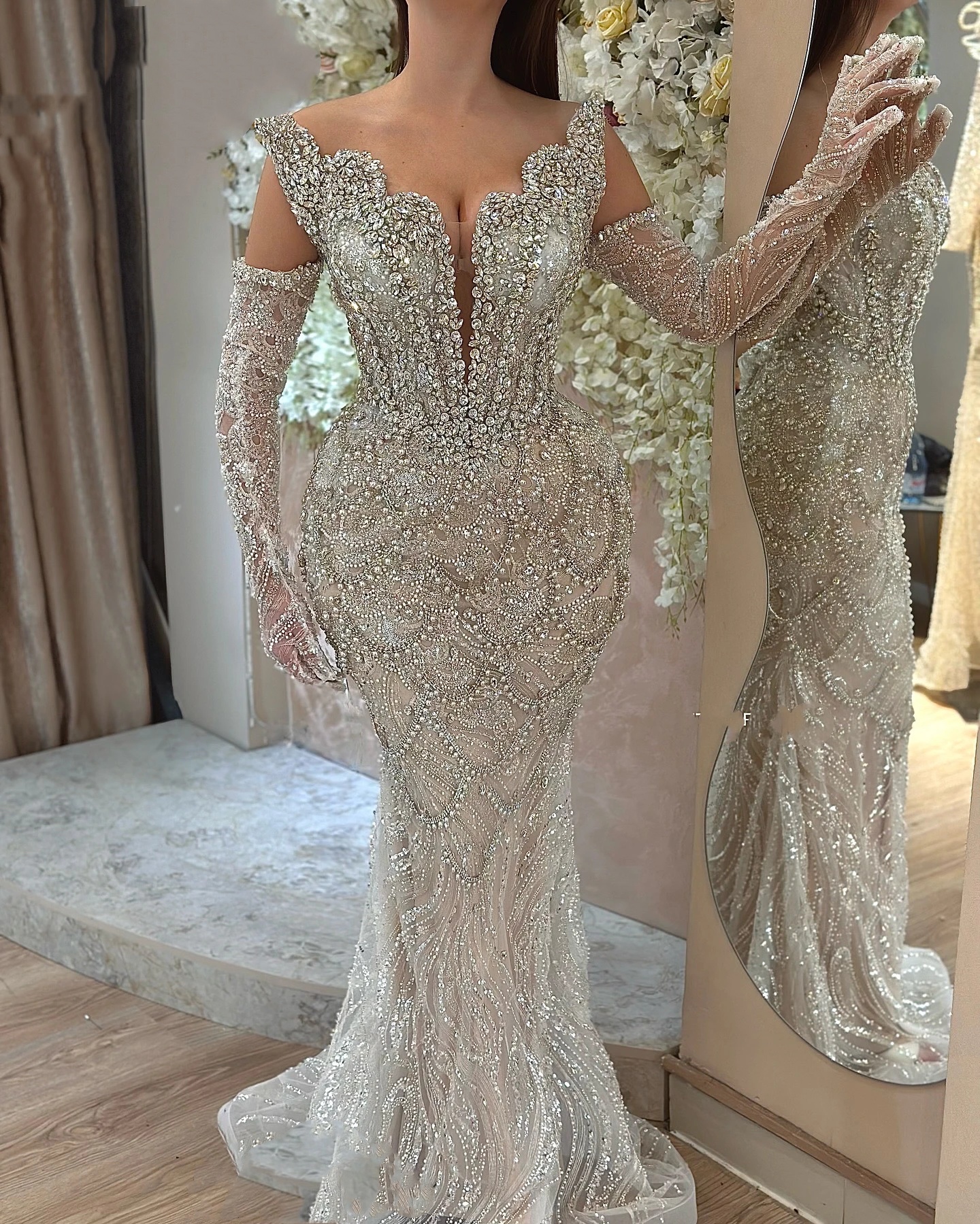 Luxurious Crystals Prom Dresses Mermaid Sweetheart Sleeveless Celebrity Evening Dresses Beaded Party Gown Vestidos De Noche Customized