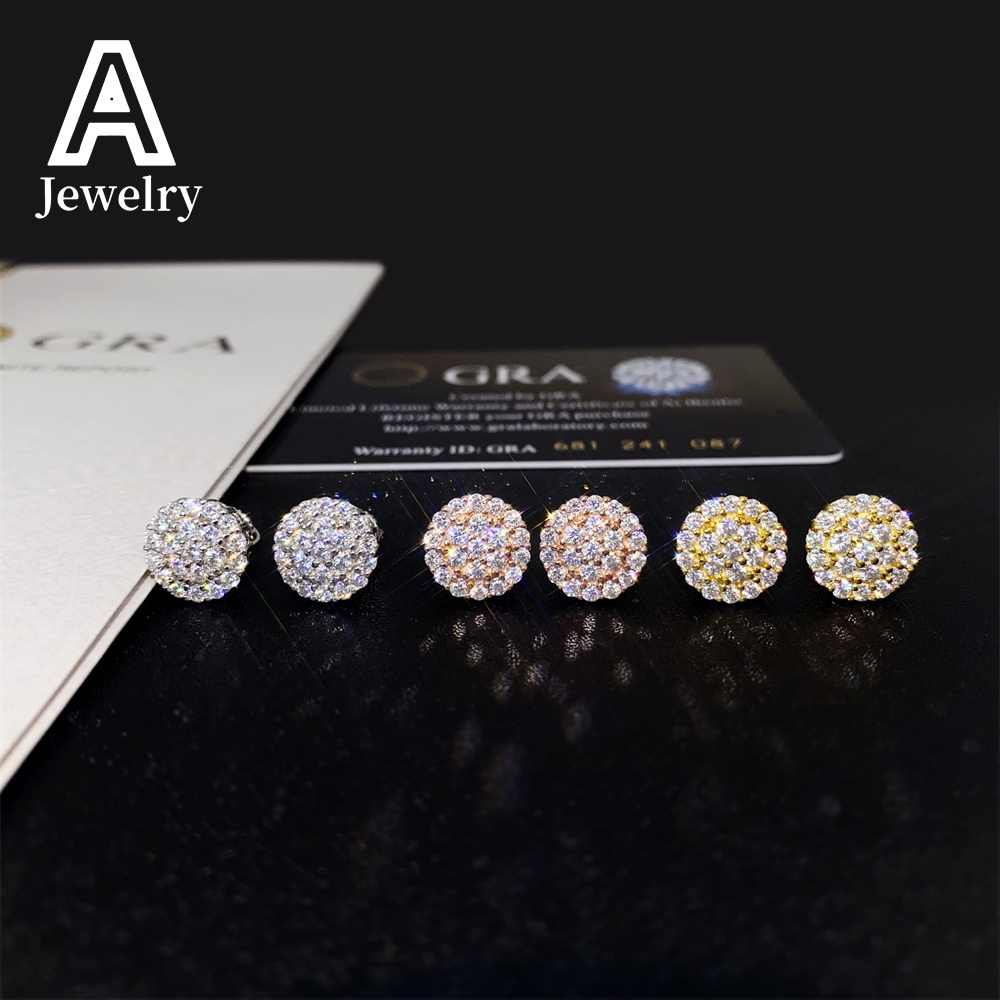 Newly launched 925 silver vvs Moissanite fashion round mens and womens hip hop advanced explosive earrings