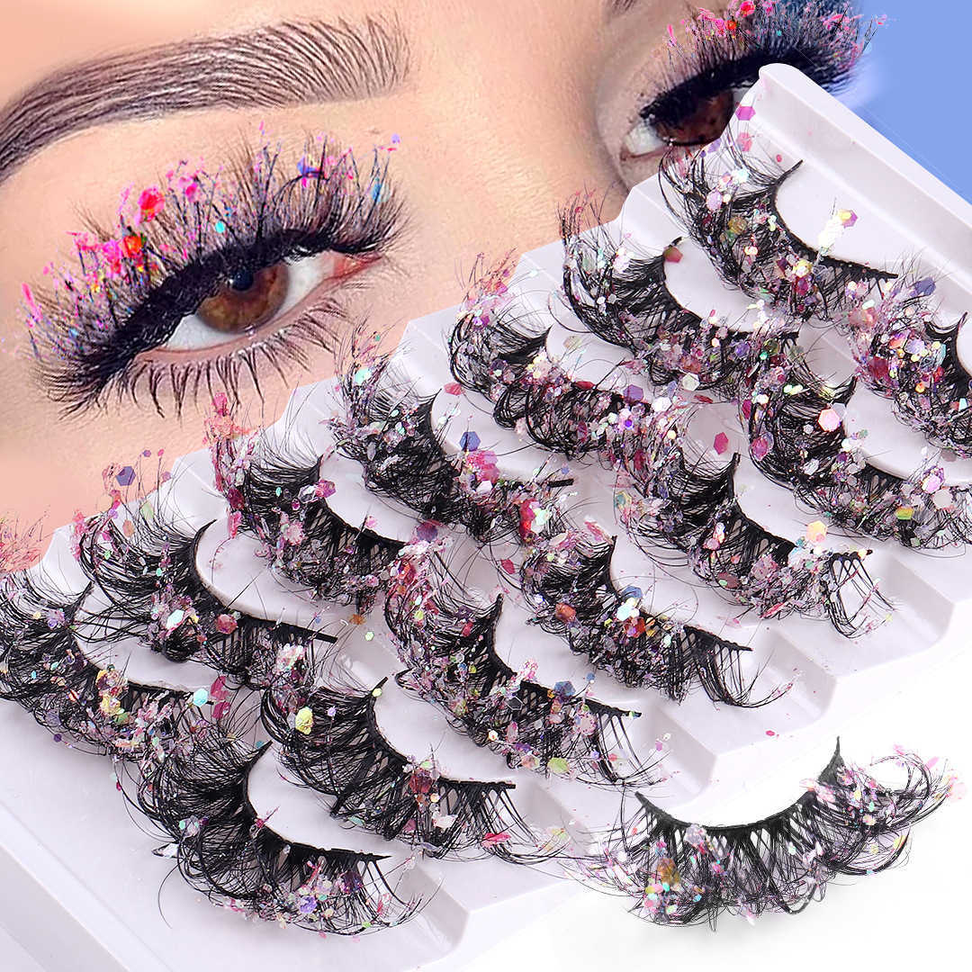 New chemical fiber sequins false eyelashes luminous stage performance thick curling eyelash W250324