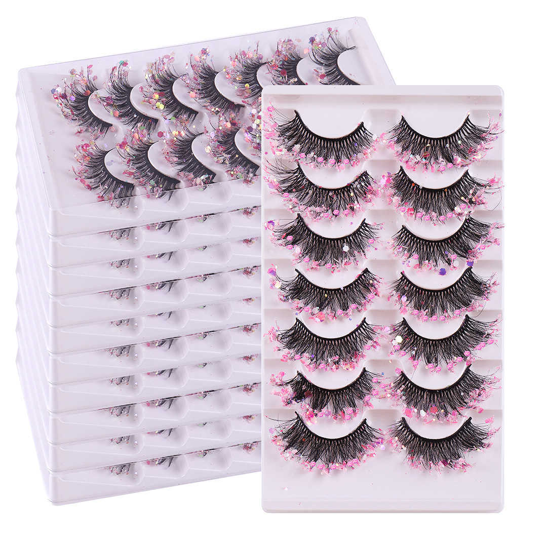 New chemical fiber sequins false eyelashes luminous stage performance thick curling eyelash W250324