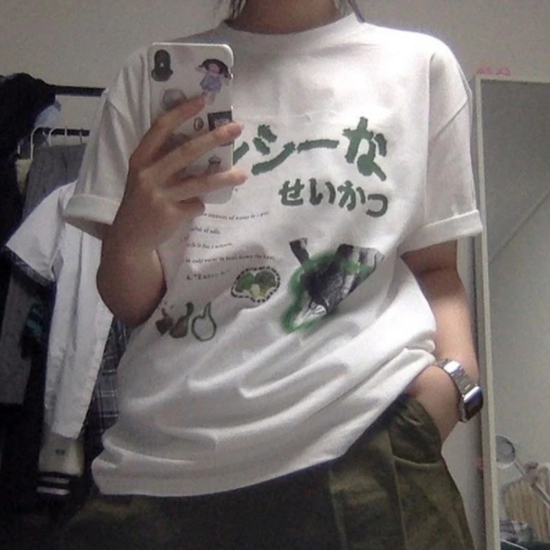 Y2k Japanese Street Clothing Tshirt Womens Large Harajuku Funny Fashion Graphic Top 250324